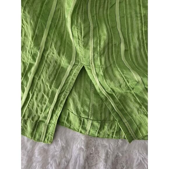 French Laundry Silk Linen Blend Button Up Lime Green Striped Y2K Shirt Womens M‎ - Picture 8 of 9